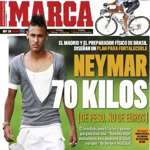 Segundo o Marca, Neymar tem que chegar aos 70 kg para aguentar o futebol europeu