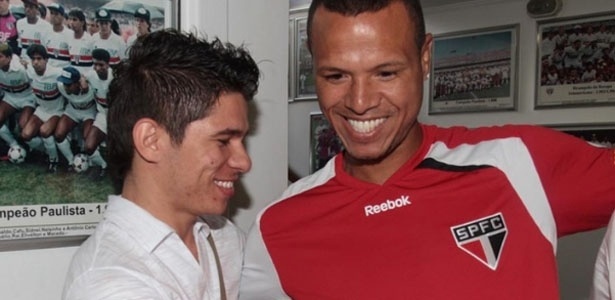 Atacante Osvaldo é recebido por Luis Fabiano em sua chegada ao São Paulo 