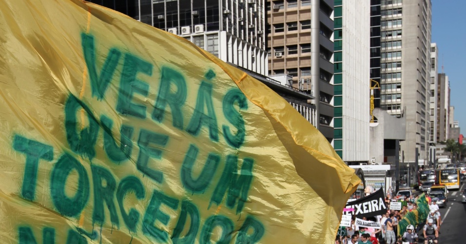 Manifestação contra o mandatário da CBF reuniu um bom número de manifestantes na Avenida Paulista