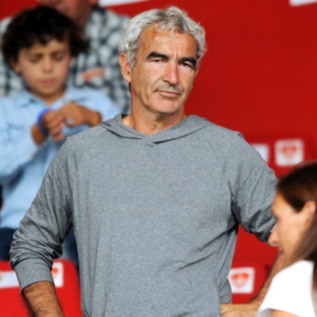 Técnico da seleção francesa, Raymond Domenech acompanha o duelo entre Brest e Lyon  - AFP PHOTO / FRED TANNEAU