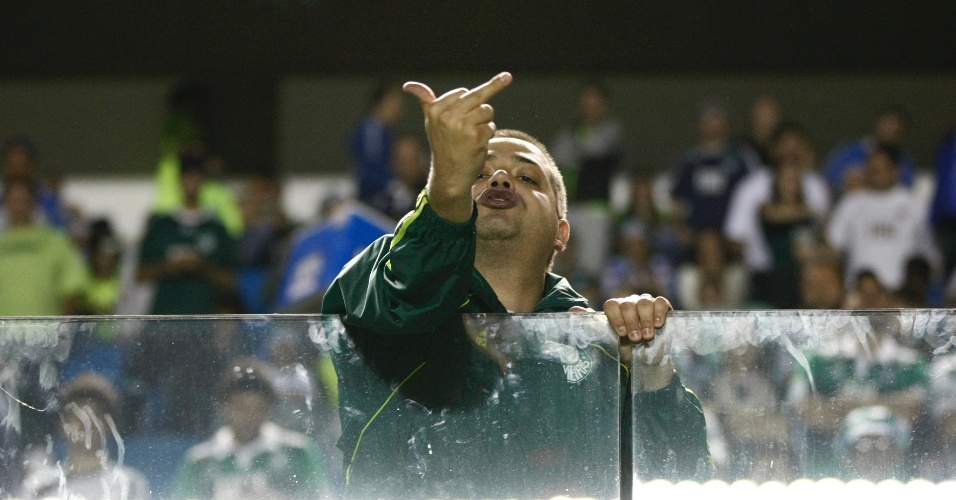 Torcedor do Palmeiras demonstra insatisfação durante partida contra o Coritiba