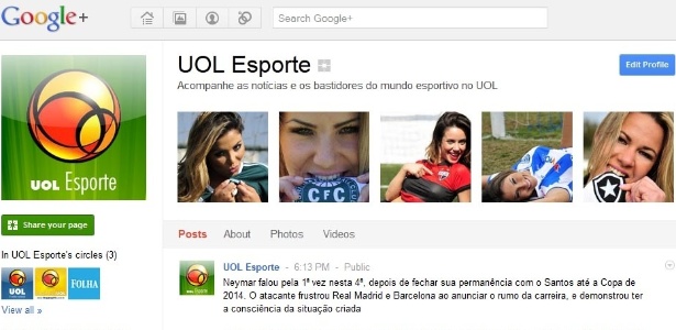 UOL Esporte no Google+ - Reprodução