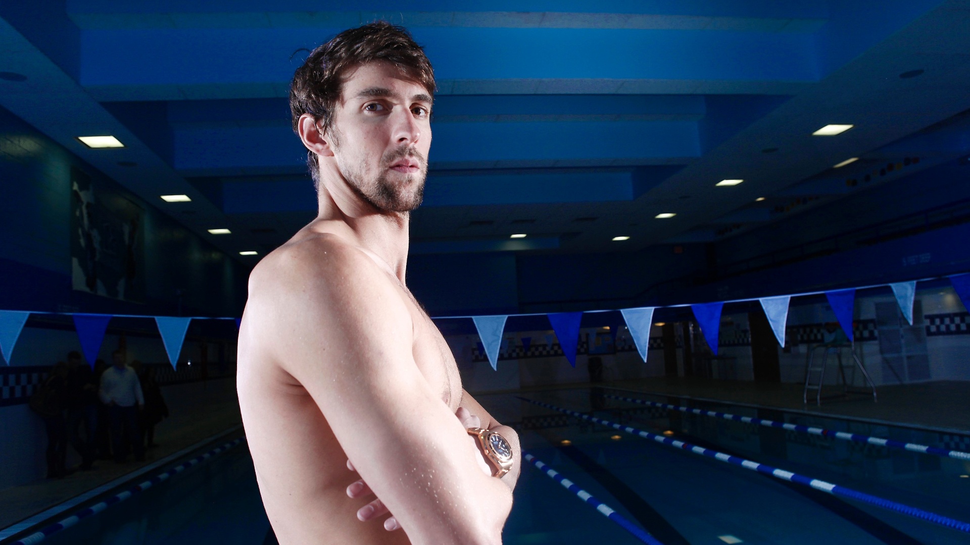 Michael Phelps, oito ouros na Olimpíada de Pequim-2008, posa em clube no Bronx, Nova York (7/2/2012)