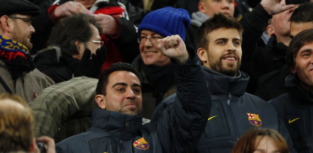 Xavi e Piqué foram poupados na partida contra o Bayer Leverkusen (15/02/2012) - Ina Fassbender/Reuters