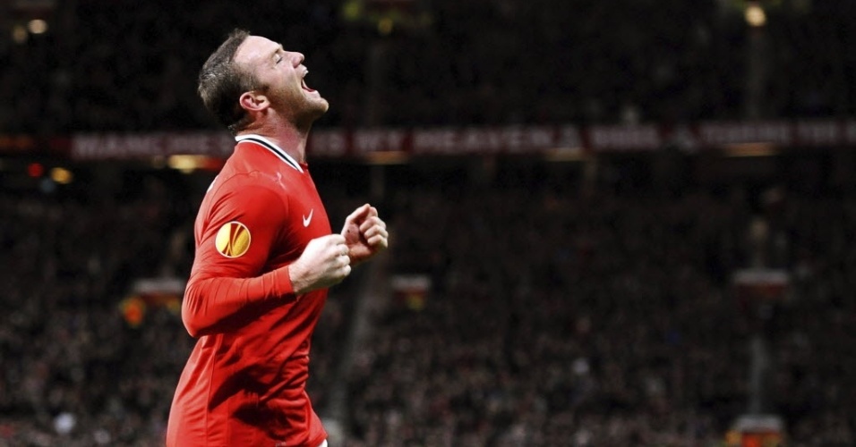 Wayne Rooney comemora gol que abriu o placar do confronto entre Manchester United e Atletico de Bilbao