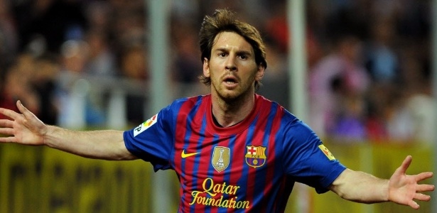 Lionel Messi comemora um de seus gols; argentino segue quebrando recordes no Barça - AFP PHOTO/ JORGE GUERRERO