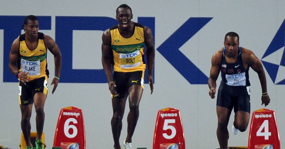 Recordista mundial, jamaicano Usain Bolt queima largada da final dos 100 m e perde chance do bi mundial (28/08/2011)