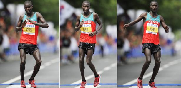 Queniano Abel Kirui dança para comemorar a vitória na maratona do Mundial de Daegu  - EFE/Franck Robichon