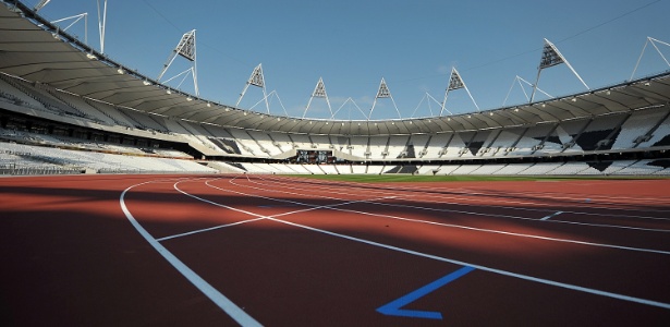 Detalhe da pista do estádio olímpico de Londres para os Jogos de 2012