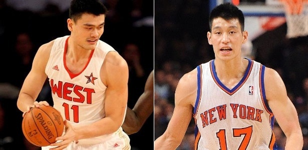 Yao Ming (esq) elogiou Jeremy Lin e disse que ficou impressionado com o seu toque - Arte UOL