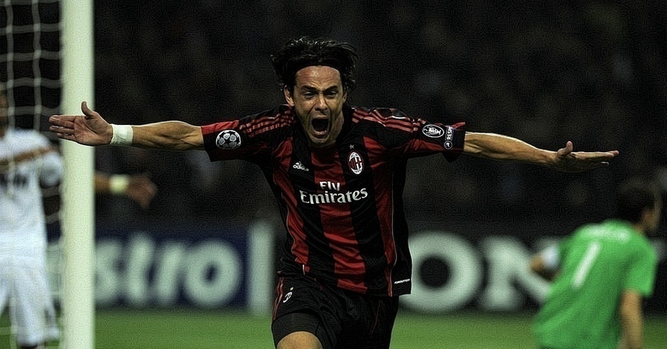 Inzaghi comemora após marcar um de seus gols contra o Real Madrid