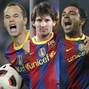 Iniesta, Messi e Xavi, principais destaques do Barcelona, dominam briga pela Bola de Ouro 2010