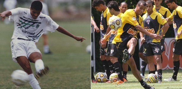 Duas fases distintas: Rivaldo no Palmeiras, em 1995, e no São Paulo, em 2011  - Folha Imagem