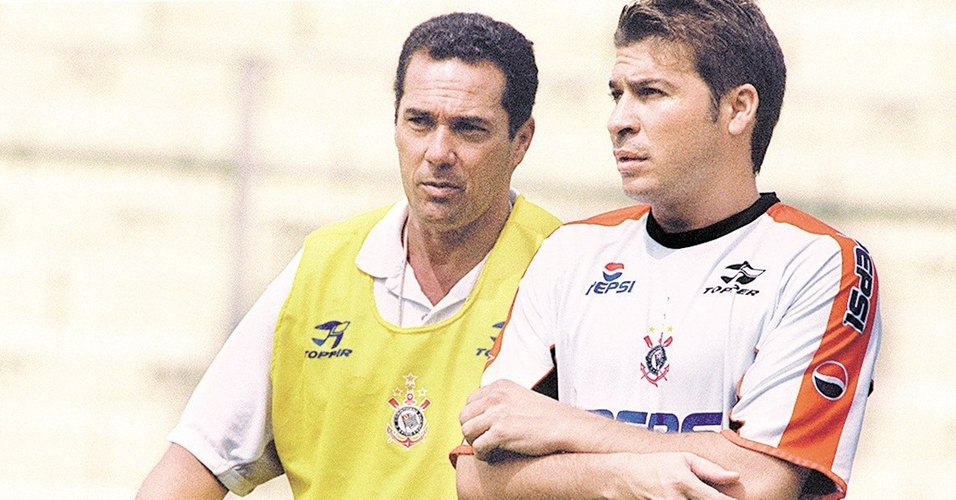 Luxemburgo e Luizão nos tempos em que os dois estavam no Corinthians, em 2001