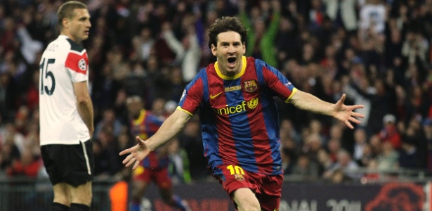 Messi comemora gol do Barcelona na final da Liga dos Campeões contra o United - Matt Dunham/AP