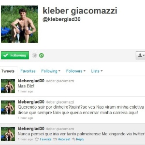 Reprodução do Twitter do atacante Kleber, do Palmeiras. "Gladiador" ficou chateado com as manifestações de alguns palmeirenses - Reprodução