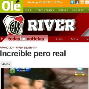 Capa do site do Diário Olé após queda do River para segunda divisão - Reprodução