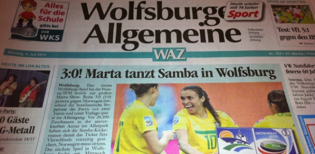 Reprodução de capa de jornal alemão que destaca vitória da seleção na Copa do Mundo
