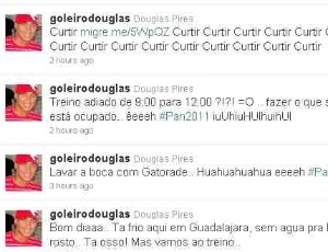 Reprodução do Twitter do goleiro Douglas, que criticou a estrutura dos Jogos Pan-Americanos 
