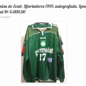 Camisa de Evair usada na Libertadores de 1999 com autógrafo será leiloada e já vale R$ 5 mil - Reprodução