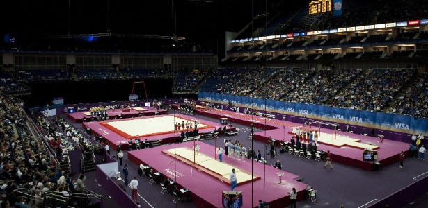 Vista da arena North Greenwich, em Londres, durante o Pré-Olímpico de ginástica