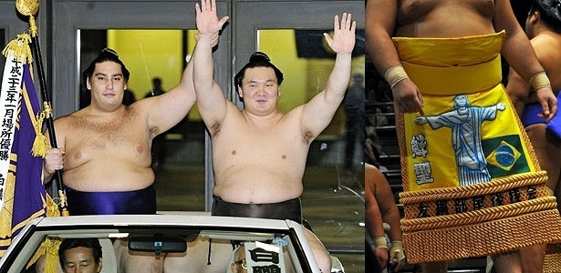 Brasileiro Ricardo Sugano (esq.) brilha e leva marcas do Brasil ao sumô japonês - Divulgação/família Sugano