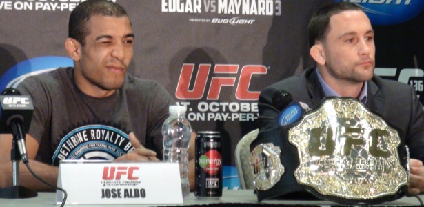 Campeão dos penas, Aldo, e dos leves, Edgar, participam da coletiva do UFC 136