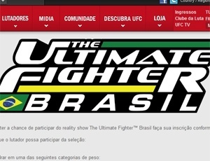 Chamada do The Ultimate Fighter Brasil no site oficial do UFC: as inscrições estão abertas