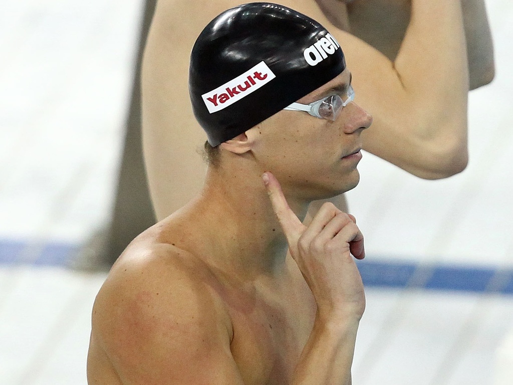 Cesar Cielo, antes de nadar as eliminatórias dos 100 m livre em Dubai
