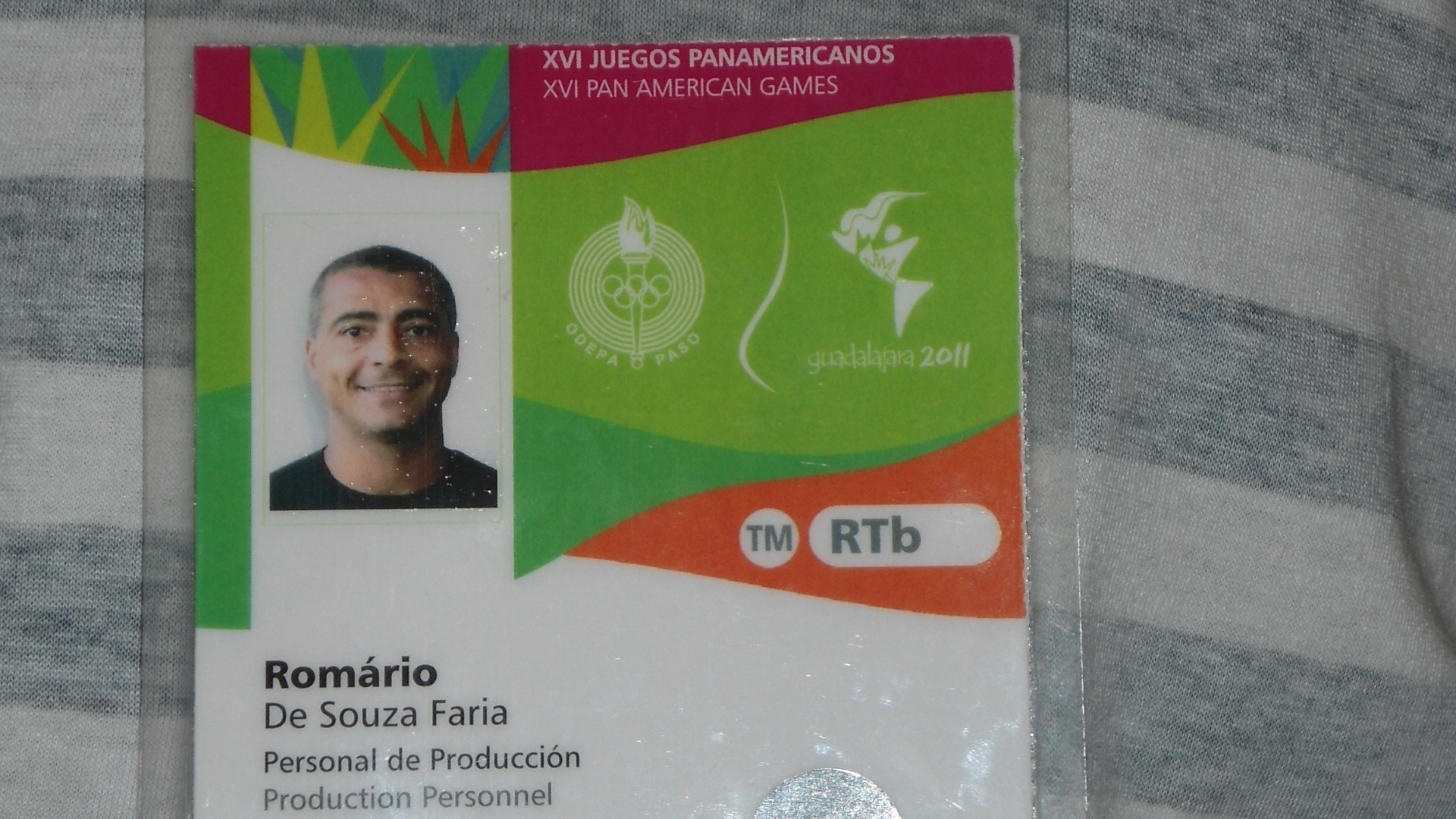 Crachá de Romário, comentarista da Record no Pan de Guadalajara