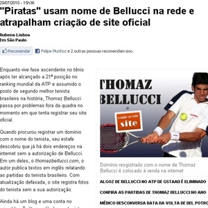 Página com nome de Thomaz Bellucci é colocada à venda na internet