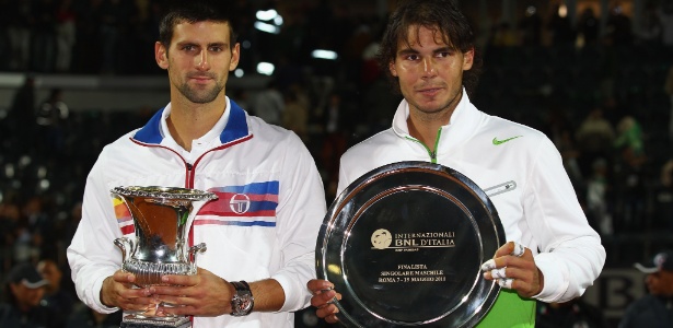 Diferença entre Nadal (d) e Djokovic é de apenas 405 pontos antes de Roland Garros - Clive Brunskill/Getty Images