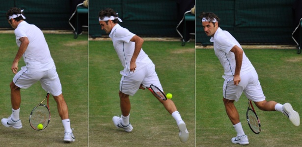 Roger Federer acerta gran willy na partida contra o russo Mikhail Youzhny - REUTERS/Toby Melville