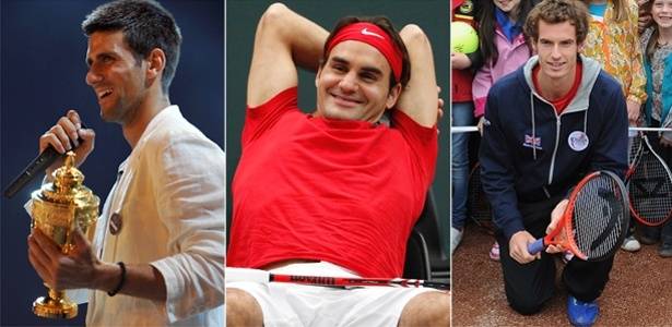 Novak Djokovic, Roger Federer e Andy Murray disputam a rodada da Copa Davis - Andrej Isakovic/AFP, Pascal Lauener/Reuters e Michael Regan/Getty Images