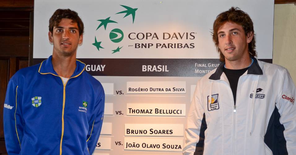 Thomaz Bellucci e o uruguaio Martin Cuevas, que se enfrentam na Copa Davis